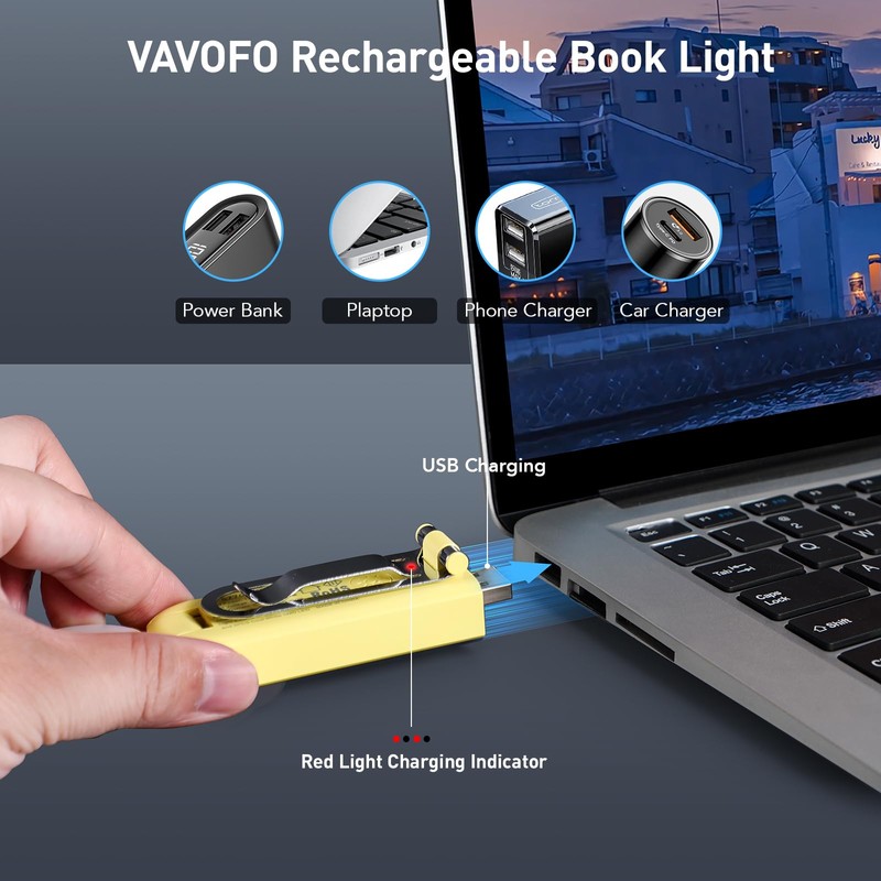 VAVOFO USB Rechargeable Book Light, Blue Light Blocking, Amber Clip-On