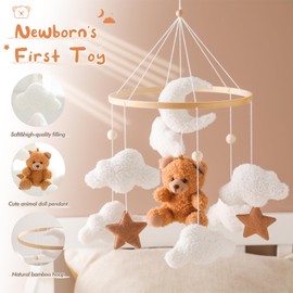 Ikubigu Baby Crib Mobile Bear Nursery Mobile for Boys Girls Teddy Velvet Mobile Nursery Decor for Infant Bedroom Hanging Baby Mobile for Bassinet Newborn Baby Gift (Brown Bear)