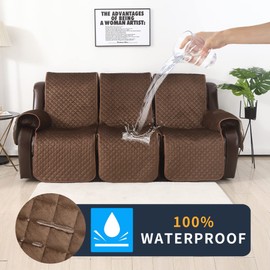 LUFEIJIASHI Non Slip Recliner Sofa Covers,Velvet Waterproof Recliner Couch Covers for 3 seat,Washable Reclining Couch Cover Furniture Protector for Dogs,Pets (Brown, 3 Seater)