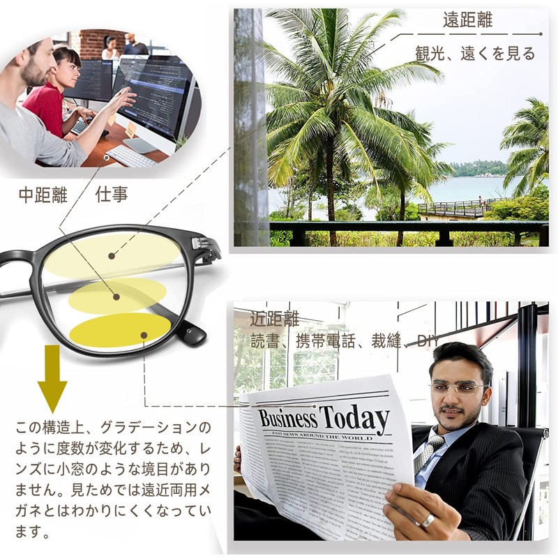 [Soarea] 老眼鏡 遠近両用 メンズ レディース 軽量 累進多焦点レンズ ブルーライトカット UVカット メガネ