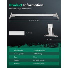 SCITOO Roof Rack Cross Bar 165LBS Compatible With For Buick Enclave 2009-2016 2 Roof Cross Bars Silver