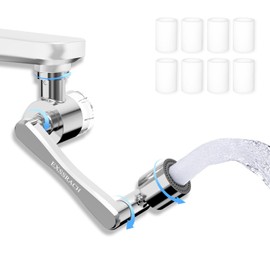 EXSSRACH Faucet Extender, 1​080° Rotating Faucet Extender with Filter, 2 Modes 360° Swivel Faucet Aerator Extender for Bathroom Kitchen Sink, 8 PP Cotton Filter Elements Included, Silver