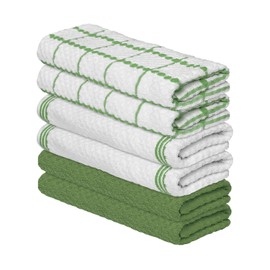Artoid Mode Ring Spun Cotton Green Kitchen Dish Towels, 15x25 Inch Ultra Soft Absorbent Quick Drying Household Cleaning Tea Towels Bar Towels Set of 6