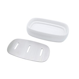 Lofekea Ceramic Soap Dish, Stainless Steel Soap Holder for Bathroom and Shower, Double Layer Draining Soap Dish