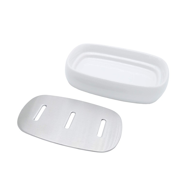 Lofekea Ceramic Soap Dish, Stainless Steel Soap Holder for Bathroom