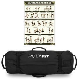 Polyfit Workout Sandbag for Fitness - Heavy Duty Sandbag Workout Bags with 8 Gripping Handles for Sand Bag Weight Training (30lbs to 75lbs) - Black