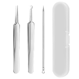 Pimple Tool Set Blackhead Remover Professional Stainless Steel Acne Blemishes Comedone Removal Tool with Plastic Box and Tweezers for Whitehead Acne on Nose Face