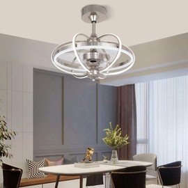 Gdrasuya10 23 inch Lighting Modern Ceiling Fan Light with Remote Control LED Acrylic Hanging Lamp Dimmable Lighting Adjustable Speed for Bedrooms Living Room (Sand Nickel)