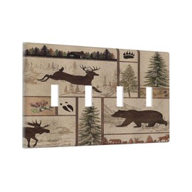 Naiqadnehz Light Switch Covers Rustic Forest Bear Deer Wildlife Country Quad Toggle 4 Gang Wall Plate Electrical Faceplate Decorative Switch Plates for Farmhouse Cabin Decor