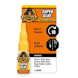 Gorilla Super Glue con aplicador de cepillo para polvo y boquilla, 12 gramos, transparente, (paquete de 1)