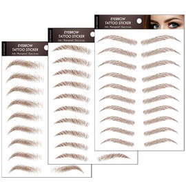 Eyebrow Tattoo Peel Off - 30 Pairs of Stick-on Eyebrows, Hair-Like Realistic, Waterproof Transfers, 3 Different Shapes, Long-Lasting for Women & Girls Makeup (Brown)