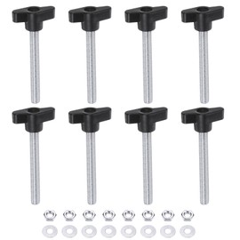 HARFINGTON 8pcs Tee Wing Knobs M8 x 70mm Metric Thread 36mm Z/T Head Plastic Handles Thumb Screws Hand Clamping Threaded Stud Knob Grip Thumbscrew with Nuts Washers, Black
