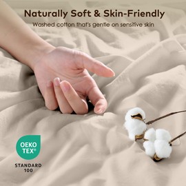 LINENOVA King Single Fitted Sheet – 100% Vintage Washed Cotton - Naturally Soft & Breathable, 40cm Deep Pocket – Warm Sand, 1 Piece