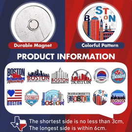 Konohan 24 Pcs Boston Magnets for Refrigerator Metal USA Fridge Magnet Magnetic Boston Souvenirs Gifts USA State Magnetic Refrigerator Stickers, Massachusetts, Baseball