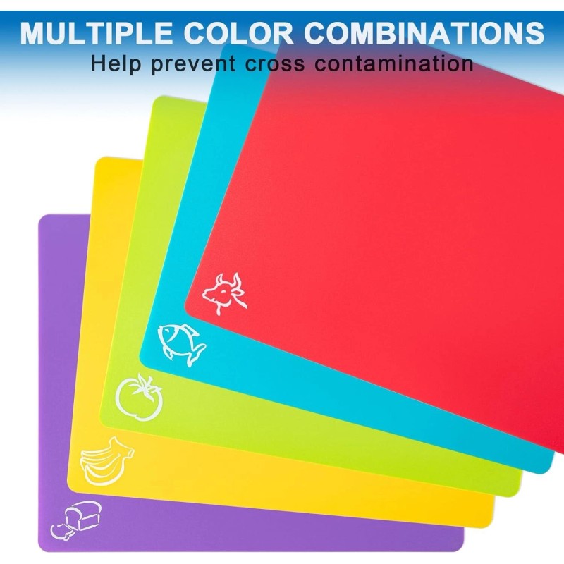 CADONO 5 Pieces Flexible Plastic Cutting Board Mats with Food