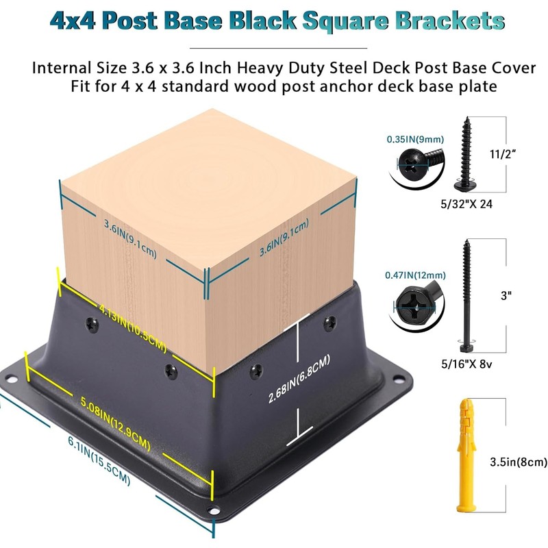 4 x 4 Post Base, Inner Size 3.6"x3.6"Deck Post Base
