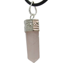 Lucky Rose Quartz Healing Powerful Attracting Love Energy Pointed Pencil Hexagonal Pendant /w Gift Pouch