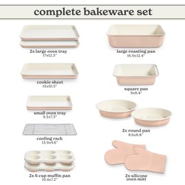 Country Kitchen Nonstick Stackable Bakeware Set - Deluxe Heavy Duty, Durable, Easy Release Baking Set, Taupe, 13 Pcs with Handles