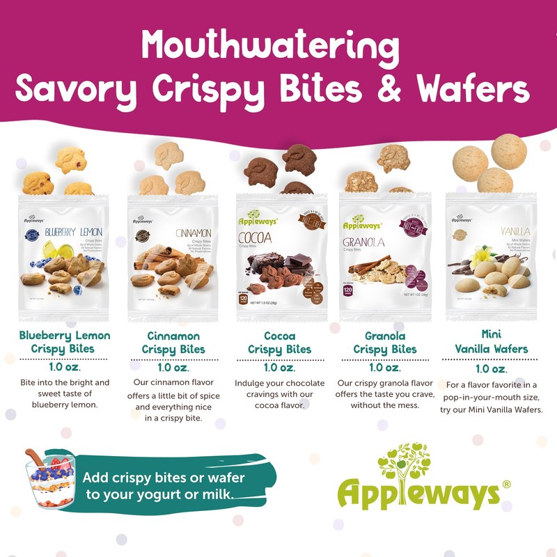 Appleways Granola Crispy Bites, All-Natural Individually Wrapped Whole Grain Granola