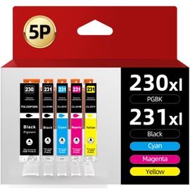 Skydo PGI-230 CLI-231 Ink Cartridge High Capacity Combo 5 Pack Compatible for Canon 230 231 230XL 231XL Ink Cartridges Replacement Canon PIXMA TS8820 8820 Inkjet Printer PGBK Black Cyan Magenta Yellow