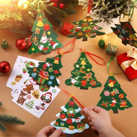 Motipuns 48 Set DIY Christmas Tree Craft Kits Xmas Tree Ornaments with Stickers Make Your Own Christmas Craft Xmas Holiday Party Favor Decoration Home Game Activities