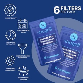 Snugell Snugell HumidX Plus for AirMini CPAP Machine C 6-Pack C Replacement Cartridges for ResMed AirMini HumidX C Compatible with P10 Nasal Pillows & N20/N30 Nasal Masks C Enhances Comfort & Humidity Control