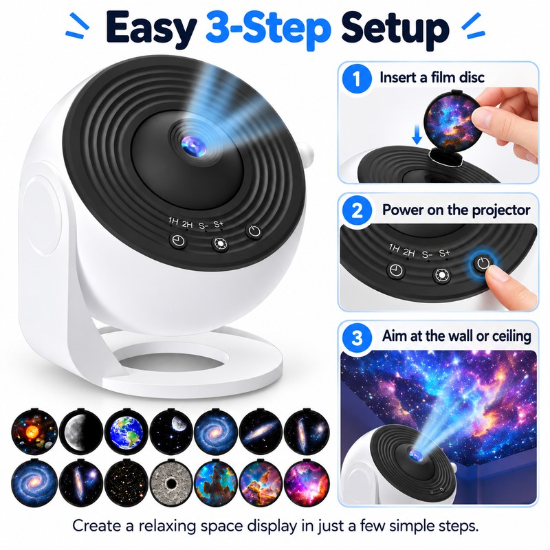 Galaxy Projector Night Light for Bedroom – 13 Film Discs
