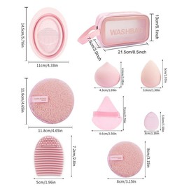 MAANGE Christmas Makeup Tool Set, 49pcs/set Christmas Makeup Tools with Storage Bag, Soft Makeup Brushes, Beauty Sponges, Powder Puffs, Face Wash Puffs, Brush Cleaner Mat & Makeup Bag, Multifunctional Makeup Brushes Set, Fall Gift, Fall Sets - Color: Pin