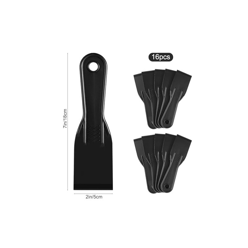 16 Pcs Plastic Putty Knife 2" Black Flexible Putty Knife