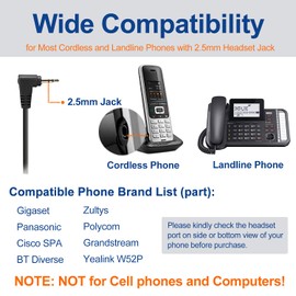2.5 mm Wireless Telephone Headset with Noise Cancelling Microphone, Wantek Landline Telephone Headphones Telephone Headset for Gigaset C430 C610 S850 Panasonic Cisco DECT Telephone Home Office