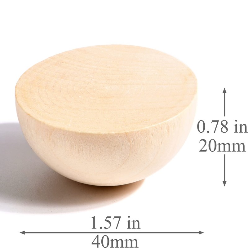 Split Wood Balls 1.5 inch Half Wooden Balls 40mm Unfinished