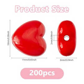 DICOSMETIC Pack of 200 Acrylic Heart Beads, 10 mm, Love Heart Beads, Red Heart-Shaped Pony Beads, Mini Heart Spacer Beads for Valentine's Day, Mother's Day, Jewellery Making, Bore: 2 mm