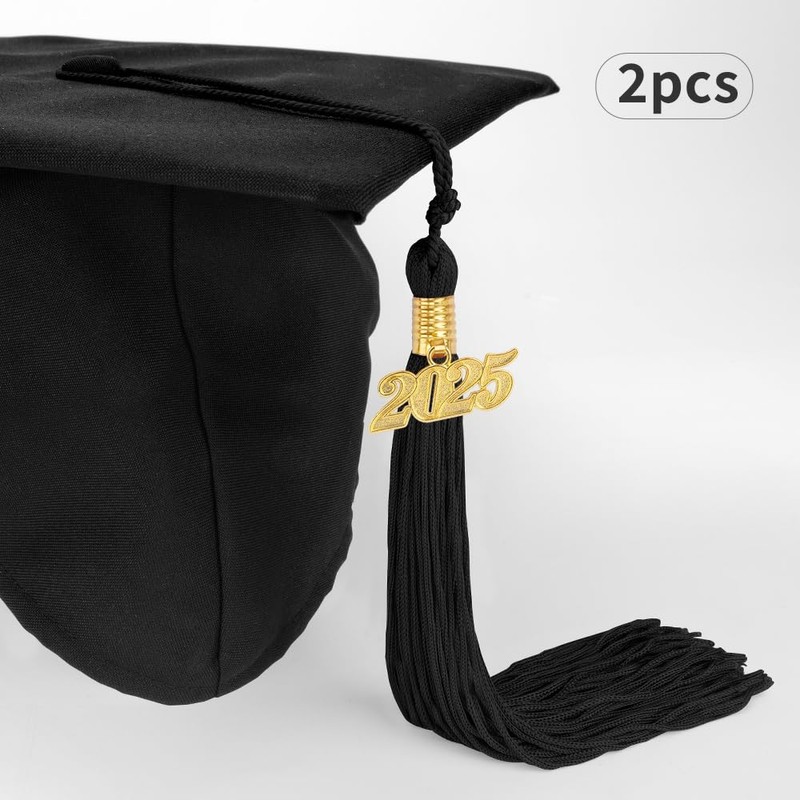 Black 2025 Graduation Tassels - 2 Pcs Tassel Charm for