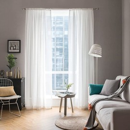 MIULEE 2 paneles de cortinas transparentes de color blanco sólido para ventana, elegantes paneles de gasa/cortinas/tratamiento para recámara, sala de estar (54 x 100 pulgadas, blanco)