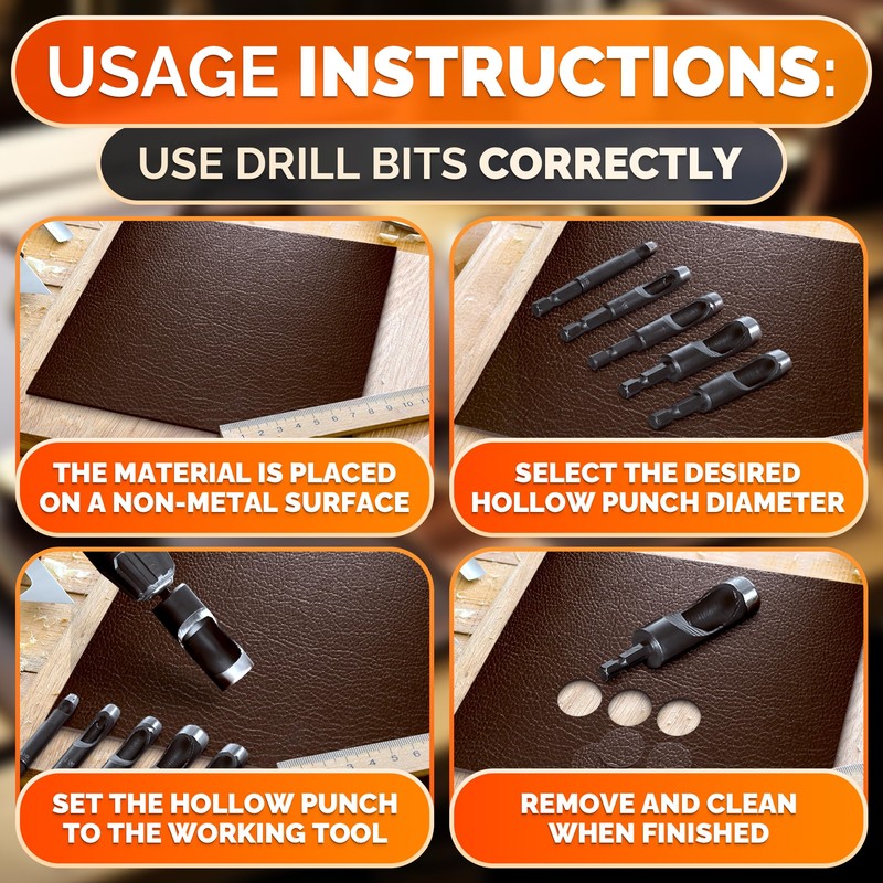 Leather Hole Punch Tool Set - 6 Pcs Drill Bits