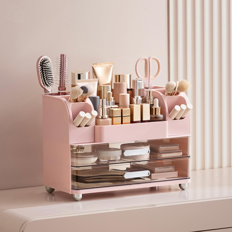 HBlife Makeup Organizer for Vanity with Brush Holder, Large Bathroom