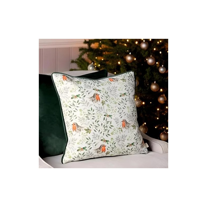 Evans Lichfield Festive Robin Cushion Cover, Bottle Green, 43 x
