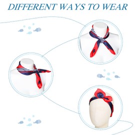 HICARER 6 Nautical Square Scarves Red White Blue Scarf Maritime Neckerchief Women's Imitation Silk Scarf, Classic colour/white, blue, red