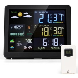 Moongiantgo Weather Station Digital Thermometer/Hygrometer, Indoor and Outdoor Temperature and Humidity Measurement, Sunrise and Sunset Time Display, Weather Forecast Function, Large Display, Comfort