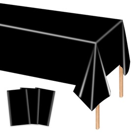 MORAINJAY 3Pcs Black Table Cloths,137 * 274cm Black Table Covers, Rectangle Black Tablecloth,Birthday Party Tablecloth,for Wedding,Baby Shower,Anniversary,Birthday Table Decoration Supplies