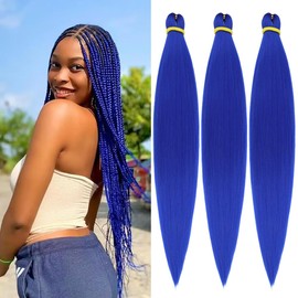 26 Inch Pre Stretched Braiding Hair 3 Packs Blue Braiding Hair for Goddess Box Braids Hot Water Setting Easy Braid Yaki Texture EZ Braids Synthetic Hair Extensions Crochet Bradids/Blue