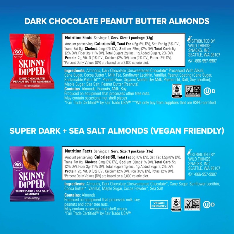 SkinnyDipped Snack Attack Minis Almond Variety Pack, 0.46oz Bags |