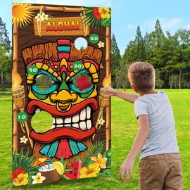 Unibday Luau Party Games, Toss Game Banner with 4 Bean Bags Upgraded, Hawaiian Toss Game Banner, Hawaiian Game for Adults Kids Summer Tropical Carnival Party Supplies Tiki Games