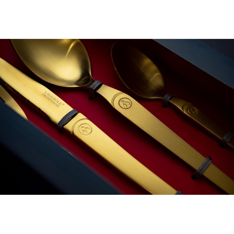 Laguiole Heritage Gold Dinerware Set; Premium Stainless Steel Knives, Forks,