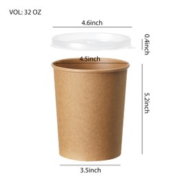 DealbyBox Disposable Kraft Paper Soup Cups with Lids, Paper Food Containers, Ice Cream Cups, To Go Bowls for Hot and Cold Food Combo Pack (250 Sets) (Kraft with PP Lid, 32oz)