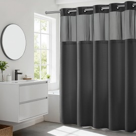 River Dream Heavyweight No Hooks Required Dotted Waffle Weave Shower Curtain with Snap in Liner - 71W x 74H,Hotel Grade,Spa Like Bath Curtain,Graphite Grey