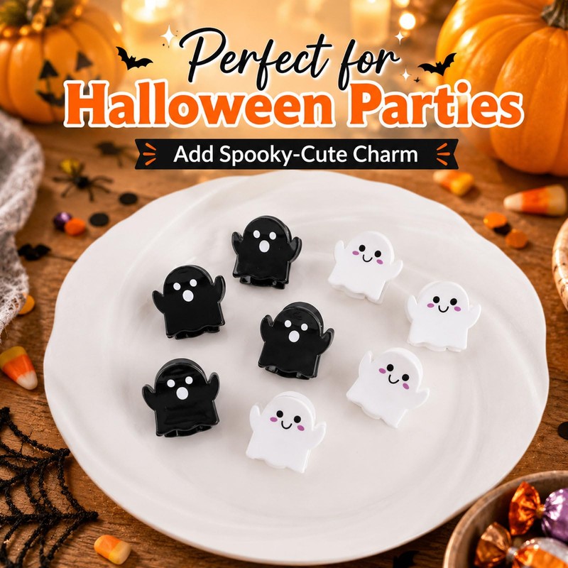 Halloween Ghost Mini Hair Clips 8Pcs Black White Spooky Clips