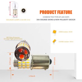 NorthAmerica Remote Extremely Bright Low Power 1156 1141 1003 BA15S LED Bulbs with Projector Replacement for Turn Signal Lights, Amber Yellow