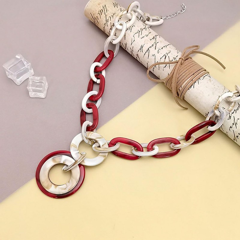 WOLONGFUHU Circle Link Necklace for Women Men Chunky Statement Acrylic