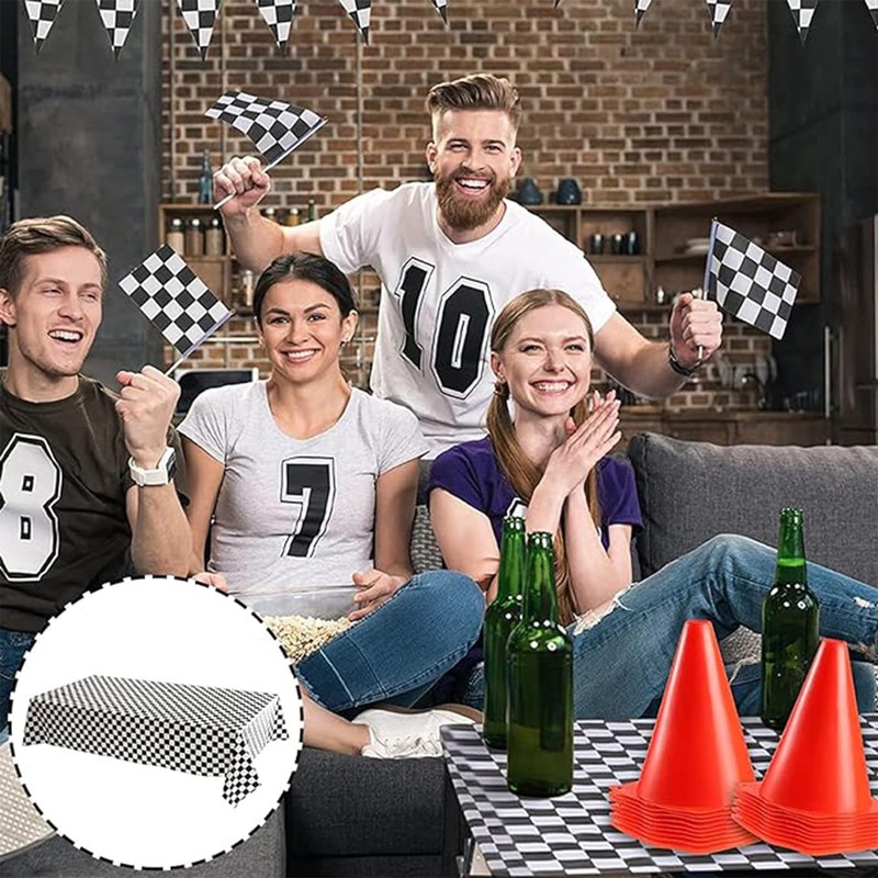 2pcs 137 x 274cm Black White Checkered PVC Table Cloth